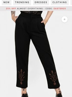 Black Embroidered Crop Trousers - Women Pants